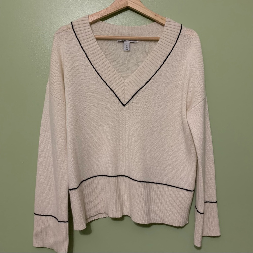 Autumn Cashmere V-Neck Sweater Preppy Schoolboy Contrast Trim